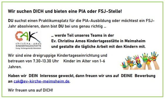 Stellenausschreibung Kindergarten Meimsheim